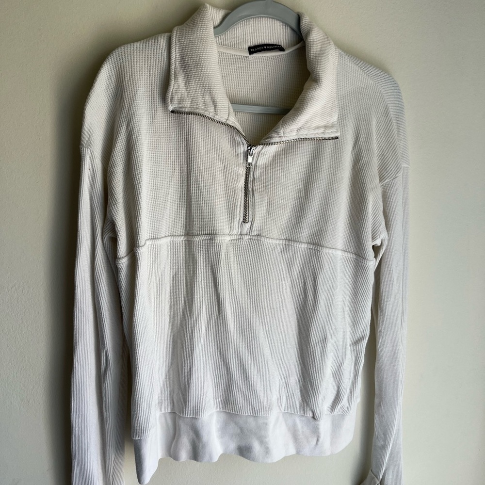 white half zip brandy Melville waffle sweater